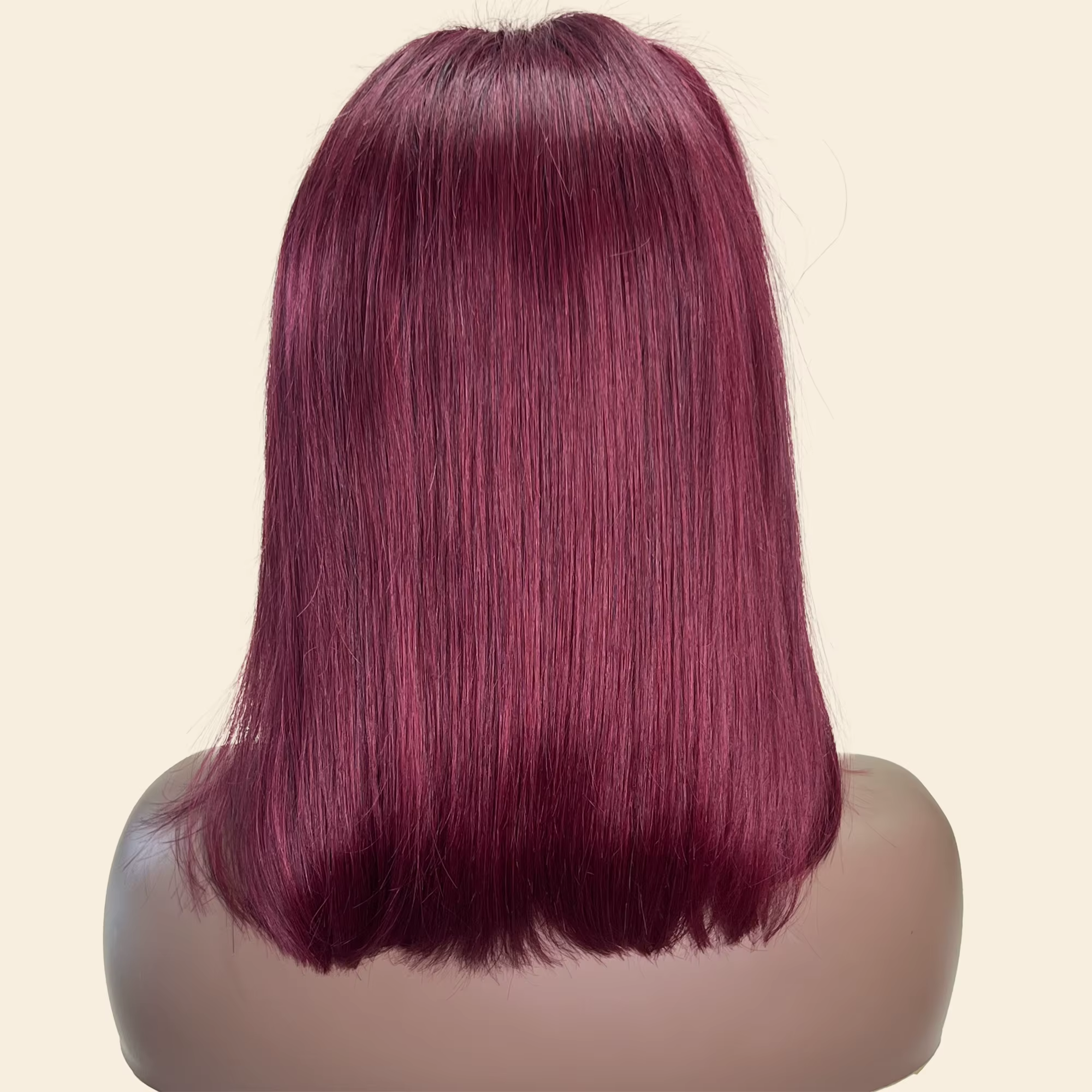 Perruque Bob Lace Front Wig Remy Naturelle Lisse, Cheveux Courts, Bordeaux 99J, 13x4, Pre-Plucked, D