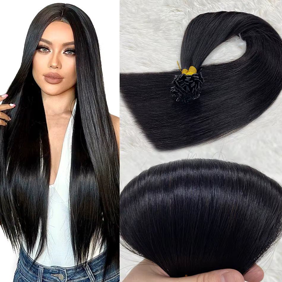 Extensions de cheveux droites à pointe plate Remy 100% cheveux humains Extensions de cheveux à point