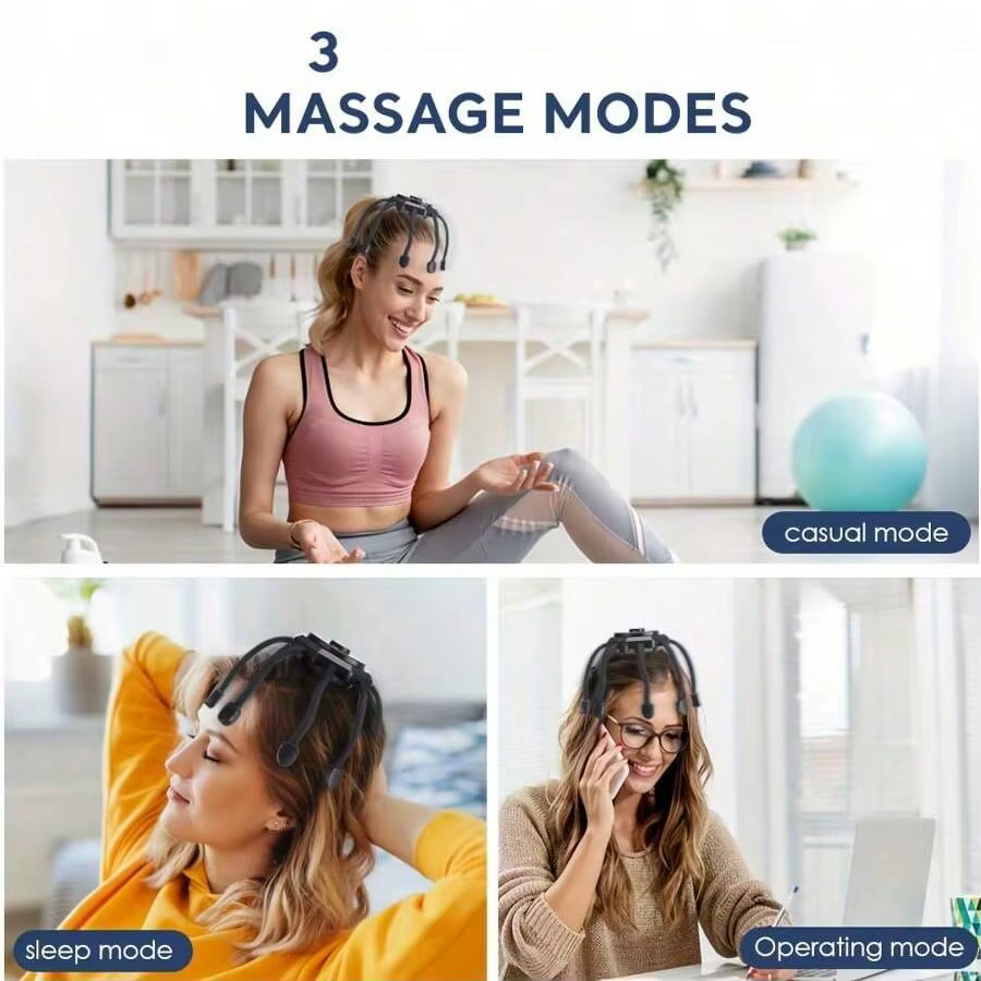 Masseur électrique de cuir chevelu sans fil, masseur de tête à 360 degrés avec 8 pointes de doigts,