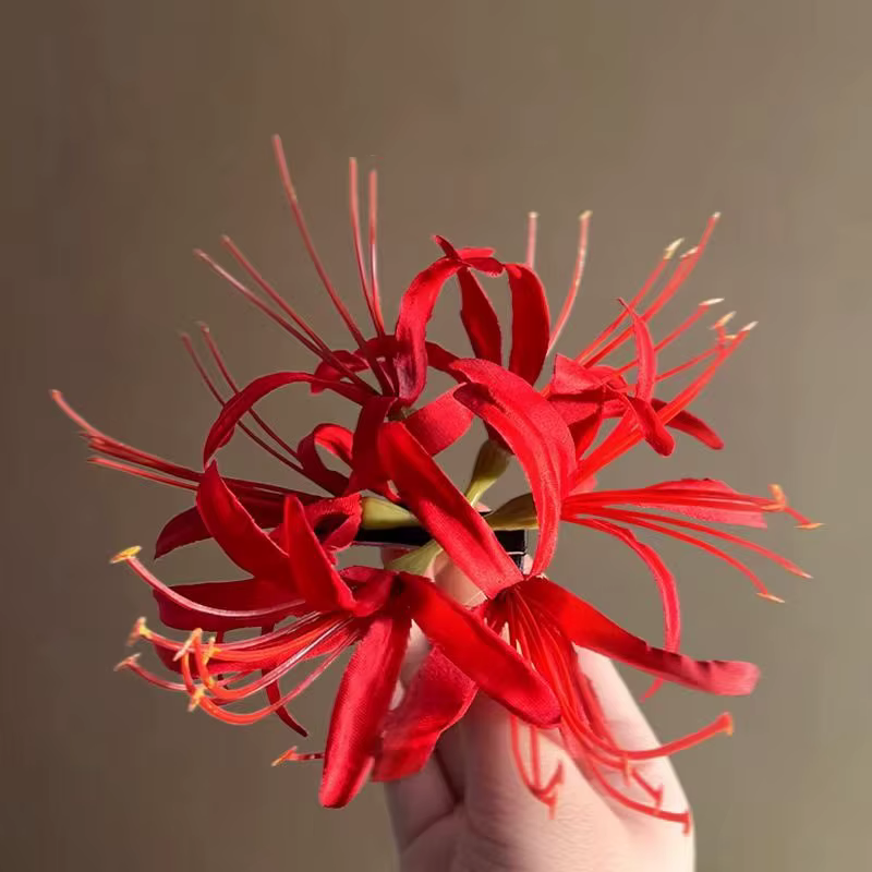 Pince à cheveux rétro rouge araignée Lily, épingle à cheveux en tissu fleur, vêtements de mariée, St