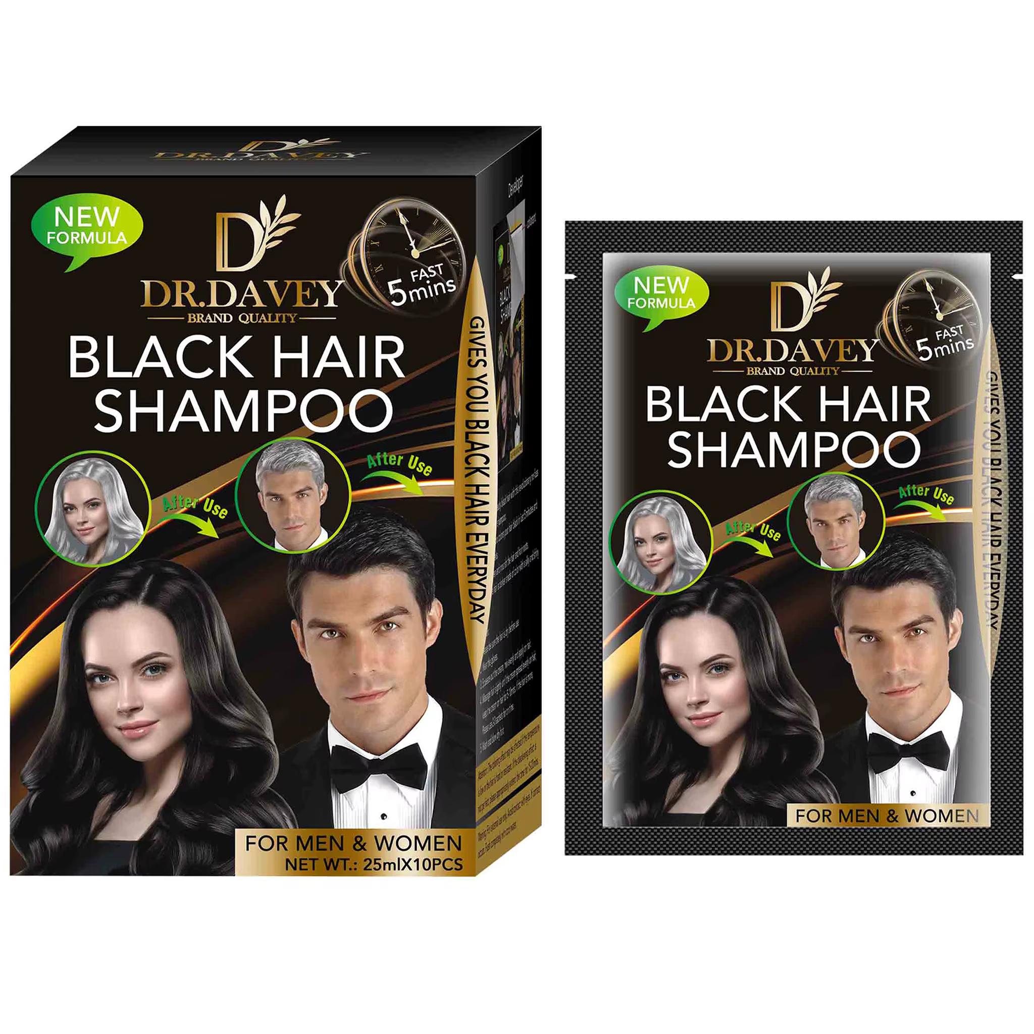 DR.DAVEY Boîte de 25 ml × 10 PCS. La teinture capillaire noire nourrit les cheveux, les nettoie et l
