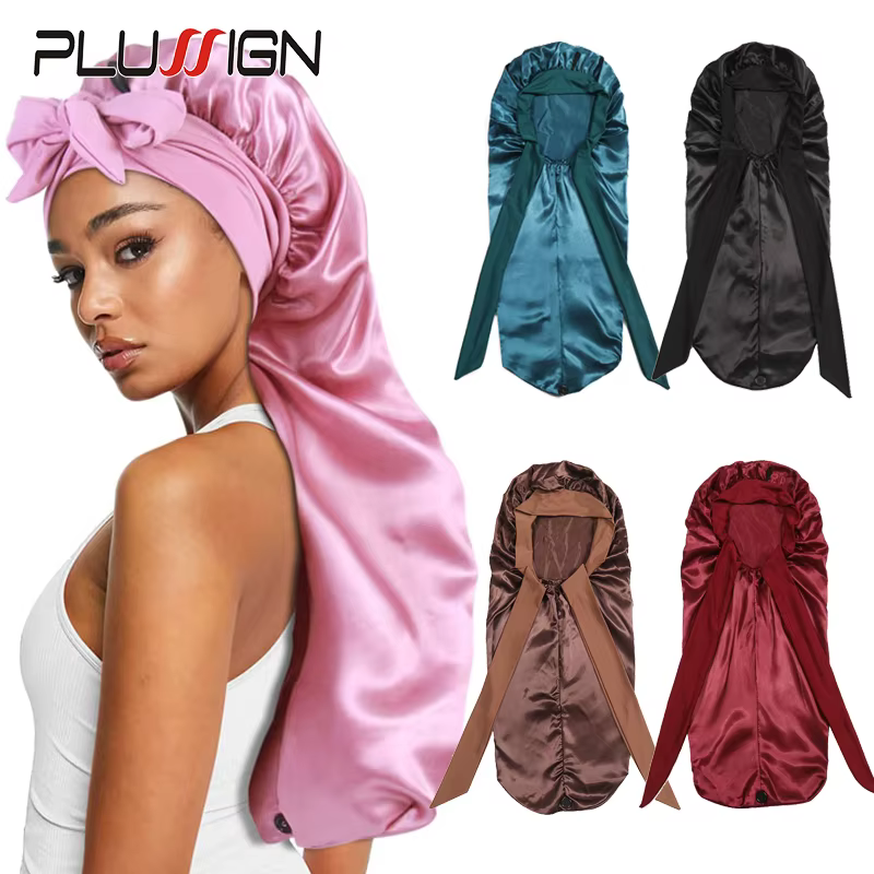 Bonnet en Satin Long et soyeux doux pour cheveux naturels et cheveux bouclés, bonnet de cheveux de t