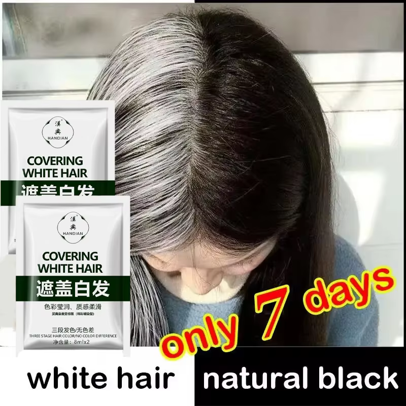 Shampoing Anti-gris à base de plantes, teinture pour cheveux, blanc à noir, réparation permanente, c