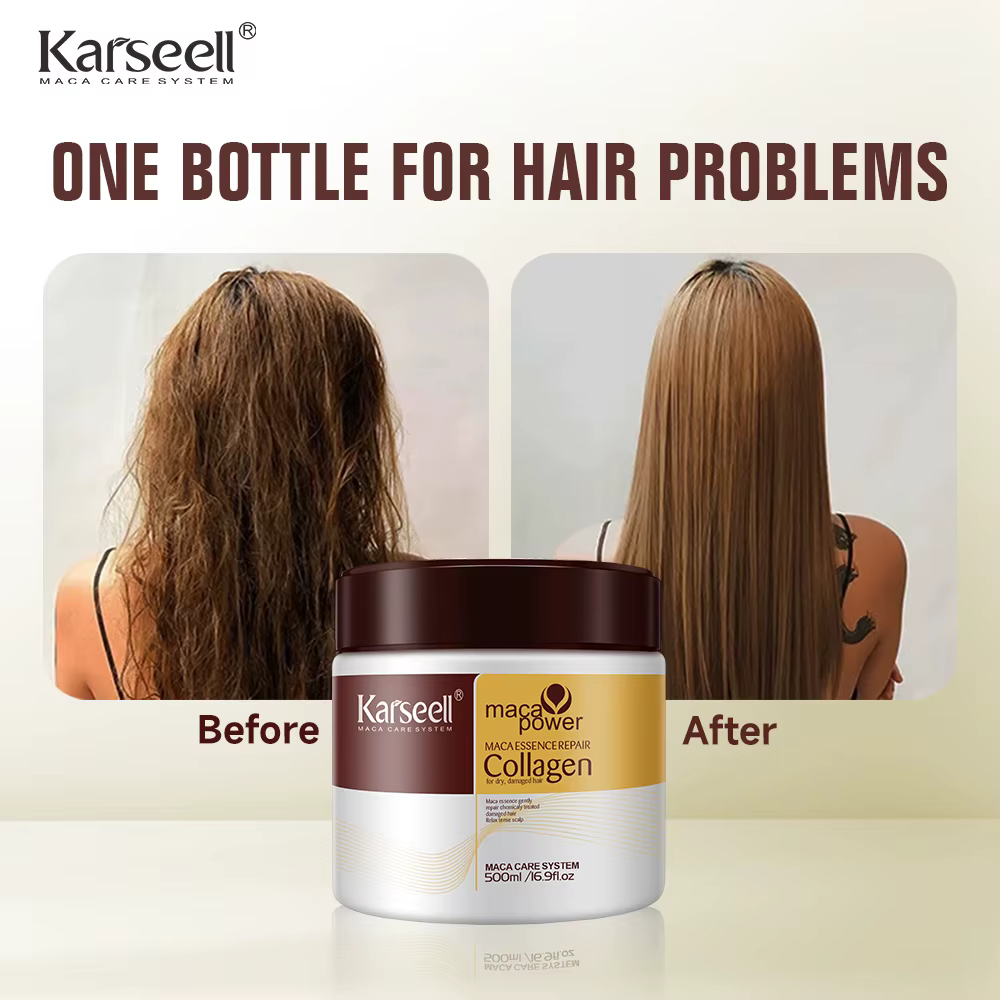 Karseell 500ml traitement capillaire au collagène réparation profonde conditionnement huile d'argan 