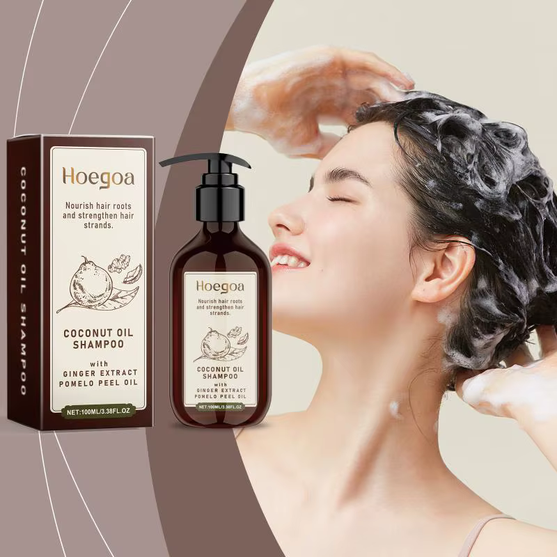 Shampoo à l'huile de noix de coco Hoegoa, soin nettoyant du cuir chevelu, brillance douce, nourrissa
