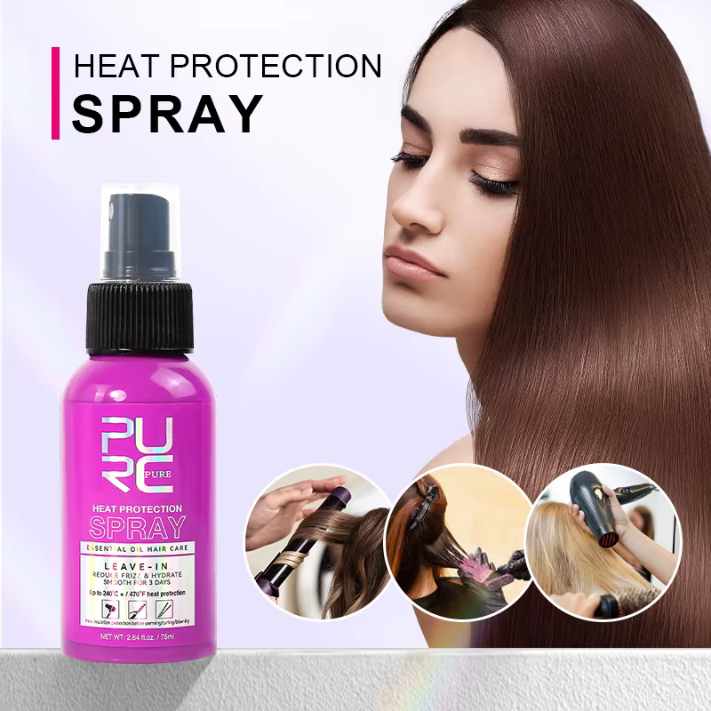 PURC Spray protecteur thermique huile de noix de coco contrôle des frisottis et brillance pour tous