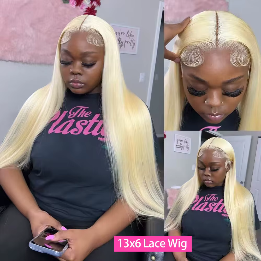 HD Transparent 613 Blonde droite 200 densité 13x4 13x6 dentelle avant perruques de cheveux humains p