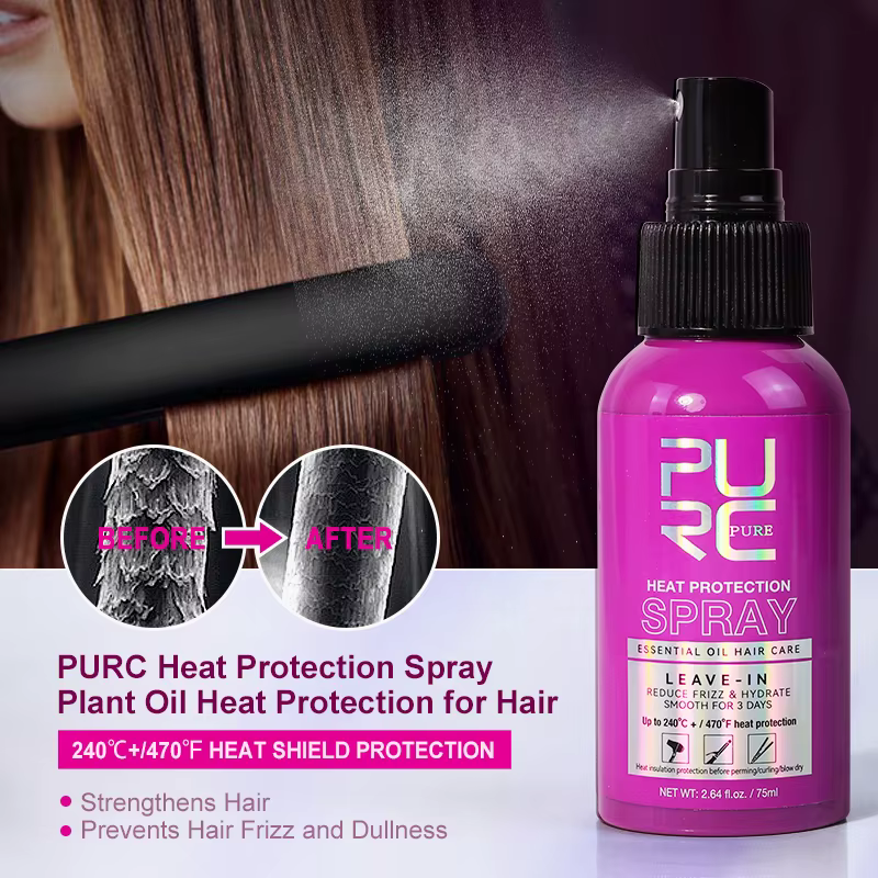 PURC-Spray de protection contre la chaleur à l'huile d'argan, lissage, prévention des frisottis, tra