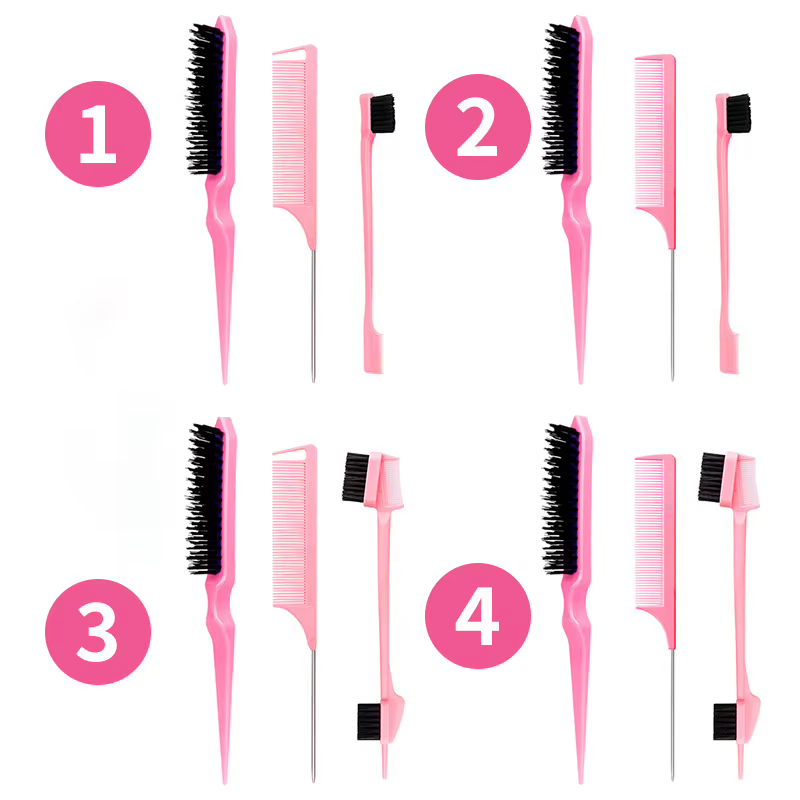 Peigne à taquiner triple, 3 pièces, peigne à queue de souris, brossage des bords, ensemble d'outils
