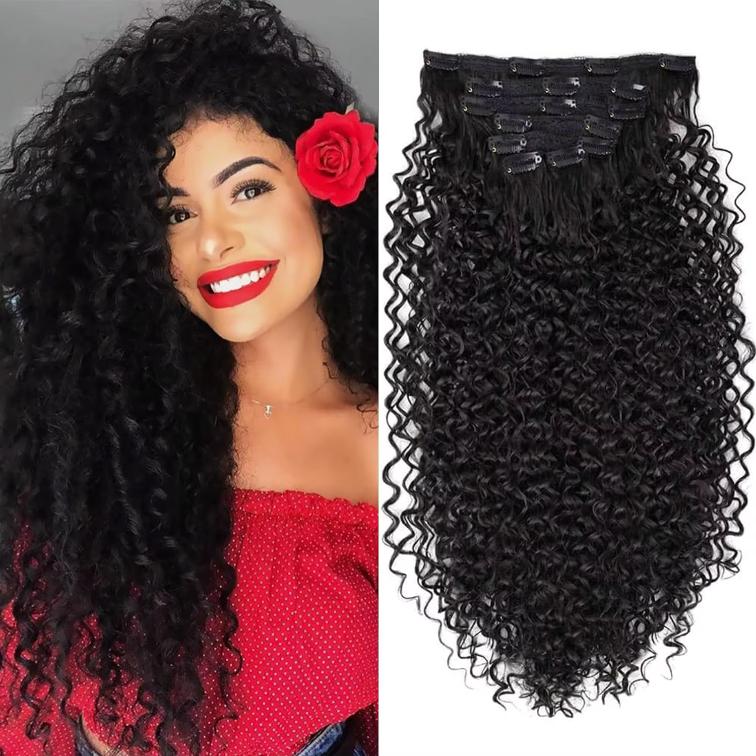 Extensions de cheveux bouclés à clipser pour femmes, fibres synthétiques ondulées, légères et respir