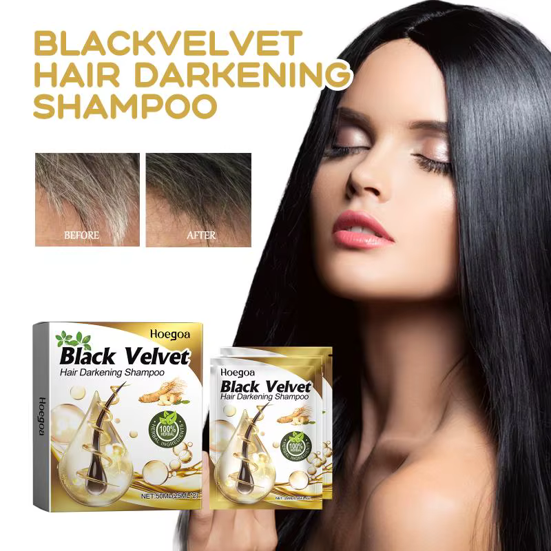 Shampooing Hoegoa Black Hair, soin capillaire noir, massage capillaire lissant, hydratation du cuir 