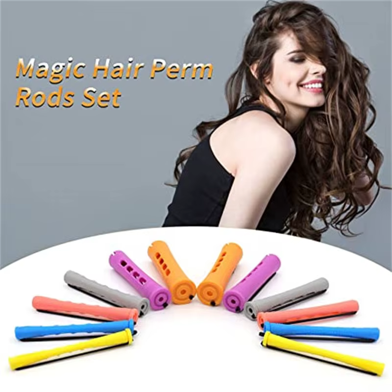 Ensemble de tiges de permanente de cheveux avec peigne à queue d'épingle, bigoudis en plastique, tig