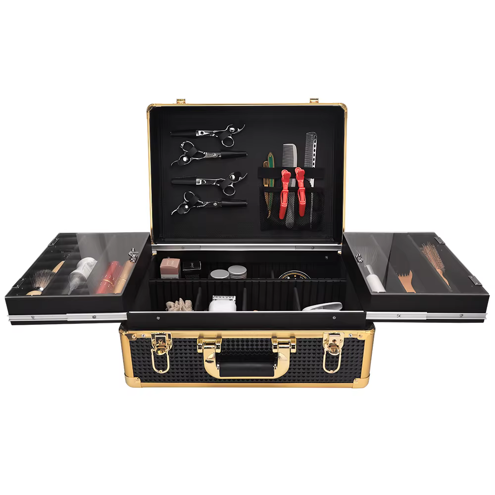 Boîte à outils de coiffure, mallette de rangement de maquillage de grande capacité, tige à friser, c