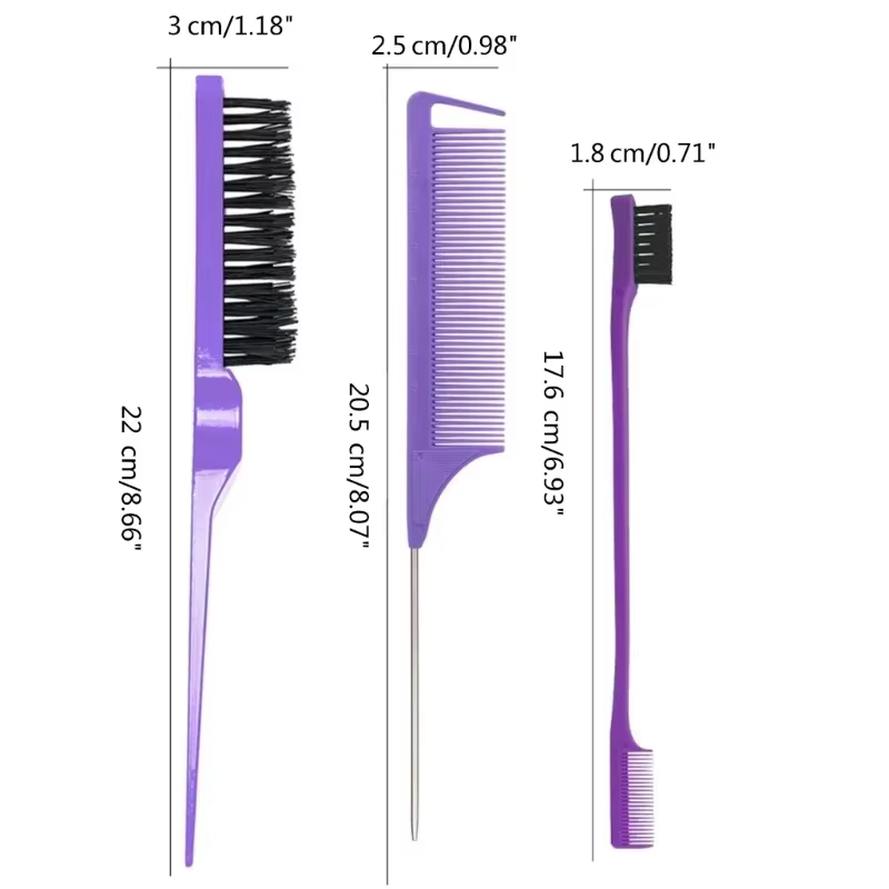 Ensemble de peignes de coiffure, peigne à taquiner triple, peigne à queue de souris, outil de brossa