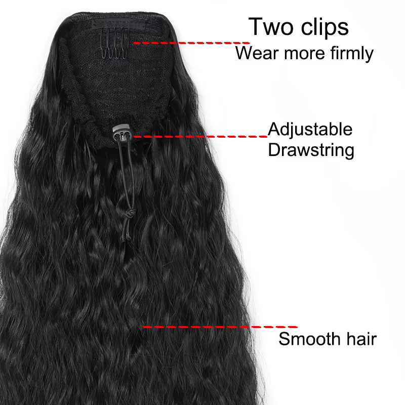 22 pouces synthétique longue crépus bouclés queue de cheval Extension de cheveux cordon enveloppé pi