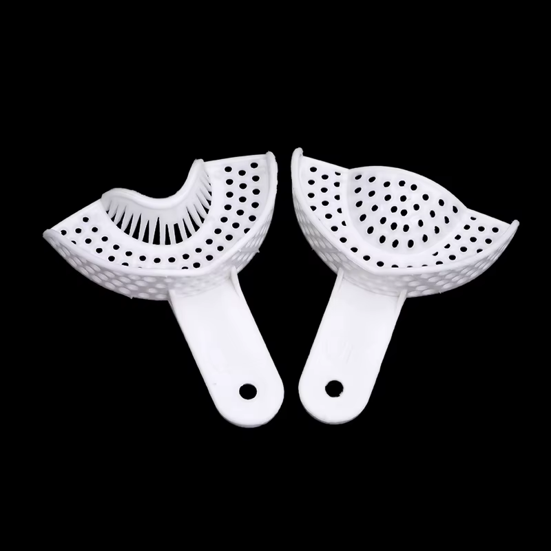 Plateau d'empreinte dentaire jetable, 1 paire, porte-dents en plastique, plateaux en plâtre, cuillèr
