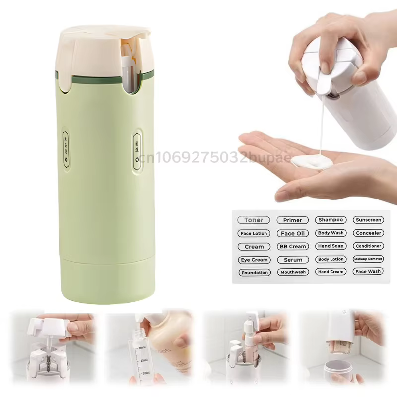 Distributeur de voyage 4-en-1, flacon de shampoing rechargeable portable, adaptateur de voyage, flac