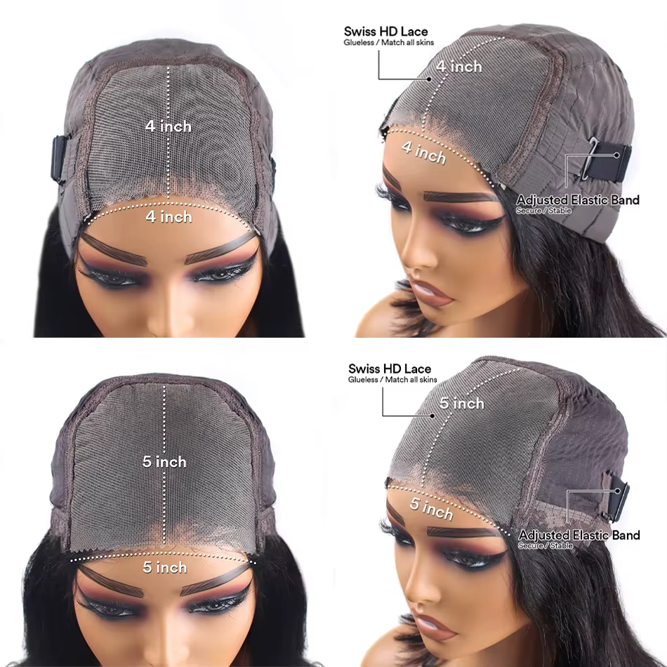 30 40 pouces Guleless perruque cheveux humains 4x4 5x5 bouclés vague profonde sans colle fermeture p
