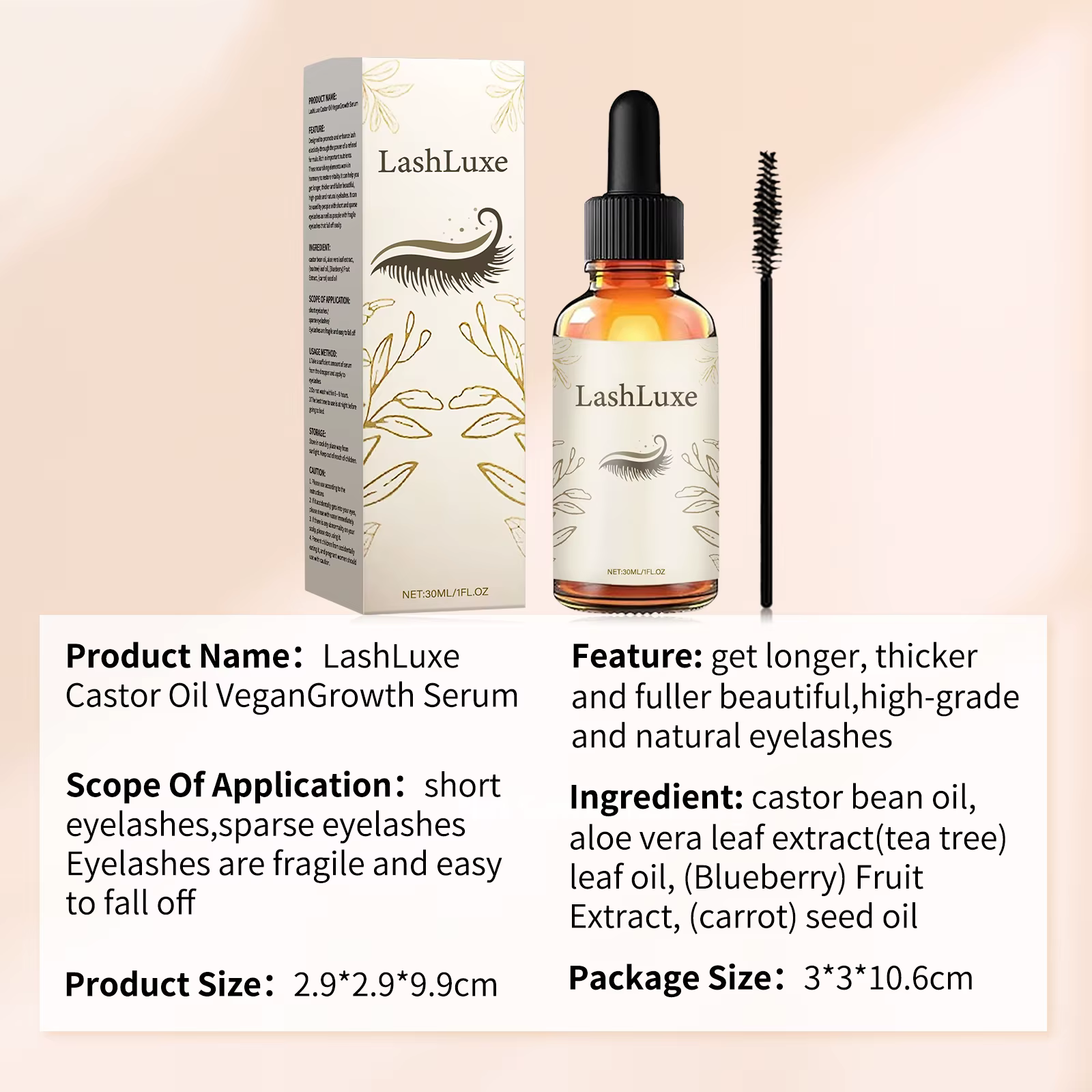 Sérum d'extension de cils à l'huile de ricin, 30ml, rehausseur naturel pour cils plus longs, plus ép
