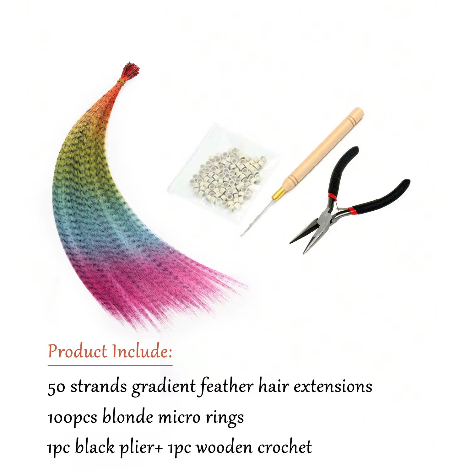 Extensions de cheveux synthétiques en plumes de couleur ombrée, postiches colorées arc-en-ciel, post
