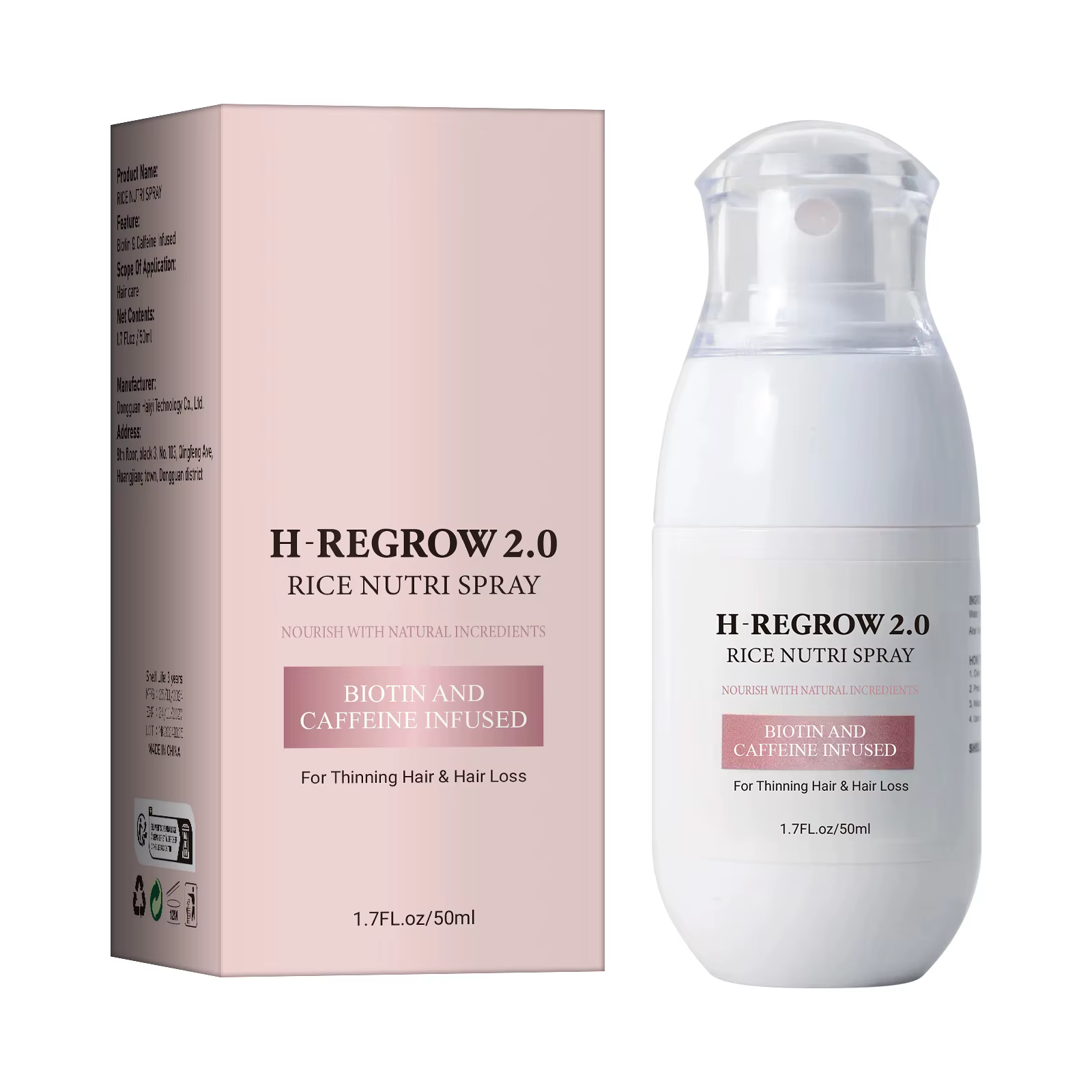 1-5 sprays activateurs de croissance des cheveux 50 ml - Son de riz, biotine, caféine et gingembre n