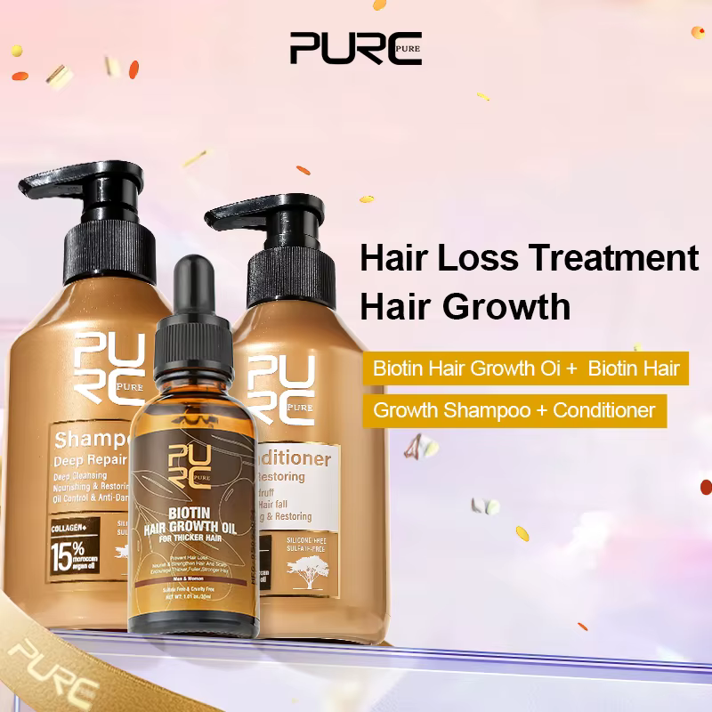PURC biotine huile de croissance des cheveux & shampooing revitalisant ensemble traitement des cheve