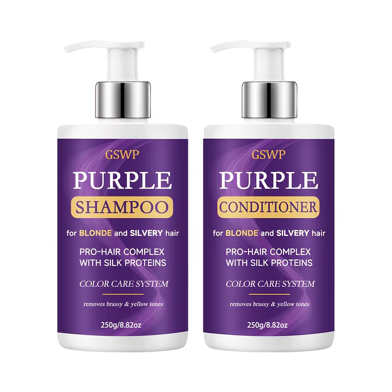 Ensemble shampoing et après-shampoing violet GSWP, élimine les tons jaunes acier, réduit les frisott