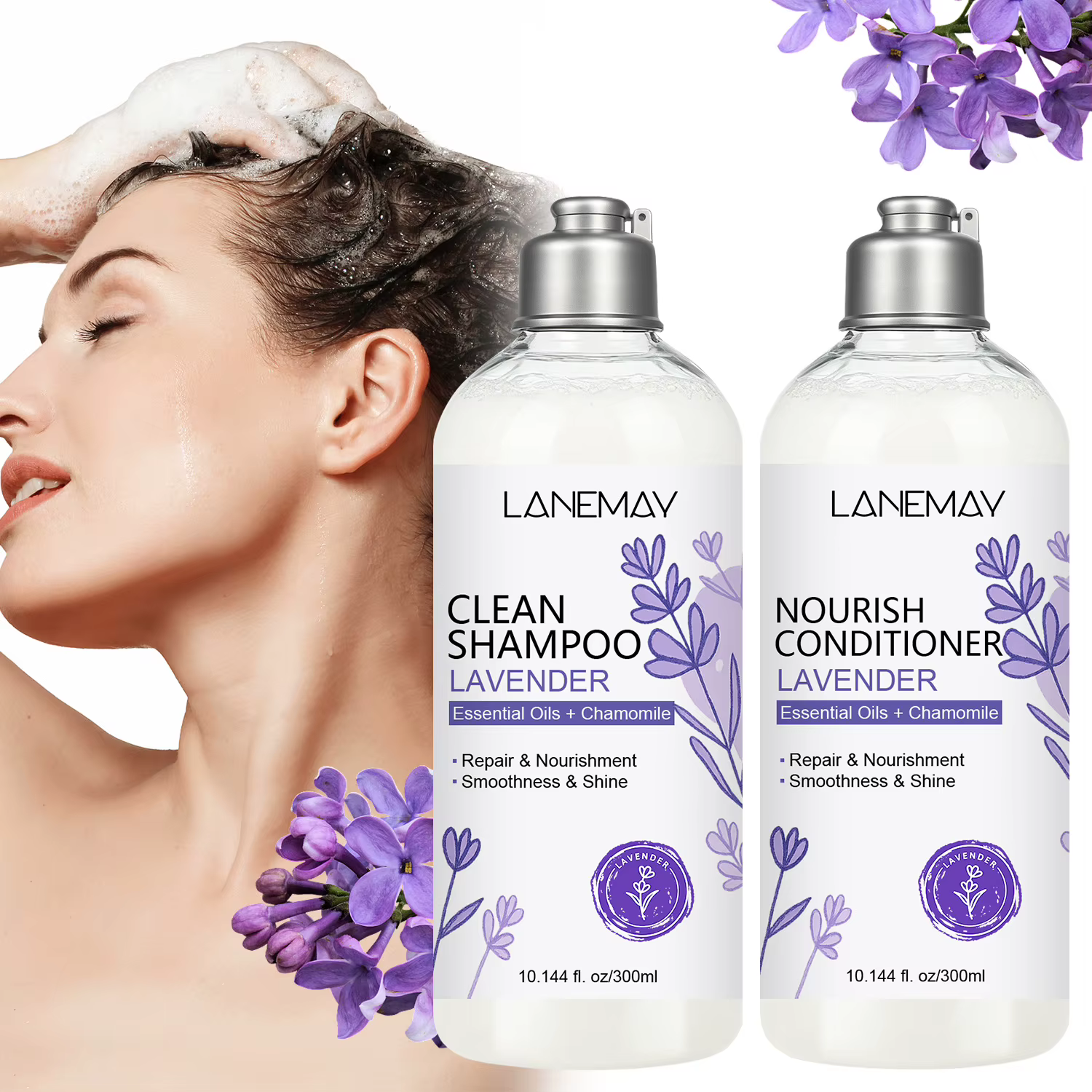 Ensemble shampoing et revitalisant à la lavande, soulage les démangeaisons du cuir chevelu et les pe