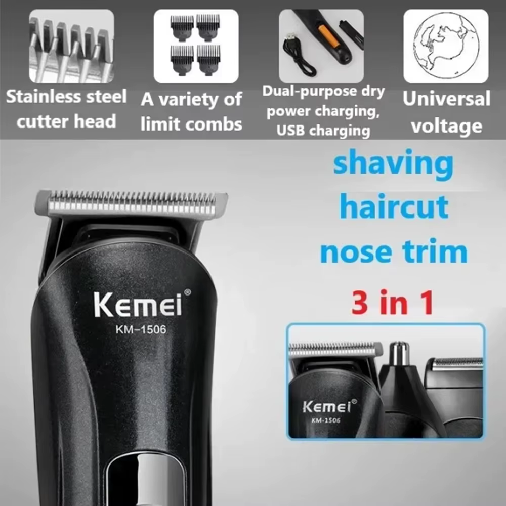 Kemei KM-1506 3 en 1 rasoir électrique coupe de cheveux charge tondeuse à cheveux électrique Recharg