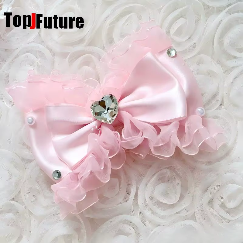 Barrettes à cheveux style Hime Y2K, nœud en dentelle rose à volants, accessoires de coiffure Hime gy