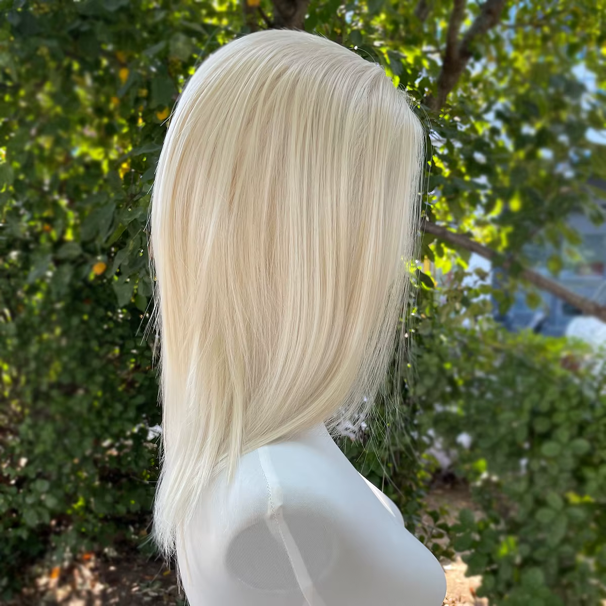 Perruque Lace Front Wig synthétique sans colle, blond clair, longueur d'épaule, 13x4, avec raie cent