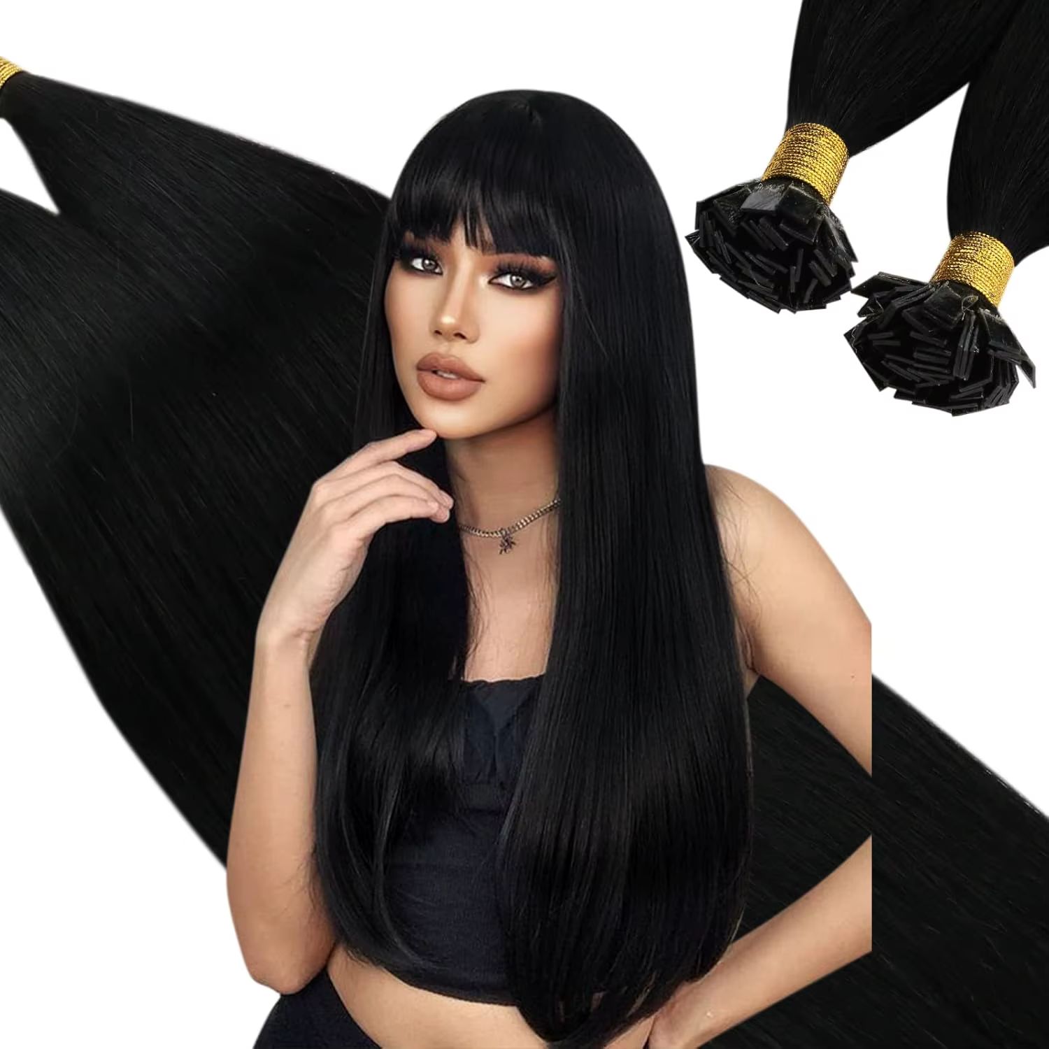 Ugeat Extensions de cheveux à pointe plate cheveux humains Fushion Remy cheveux 14-24 "50 brins/paqu