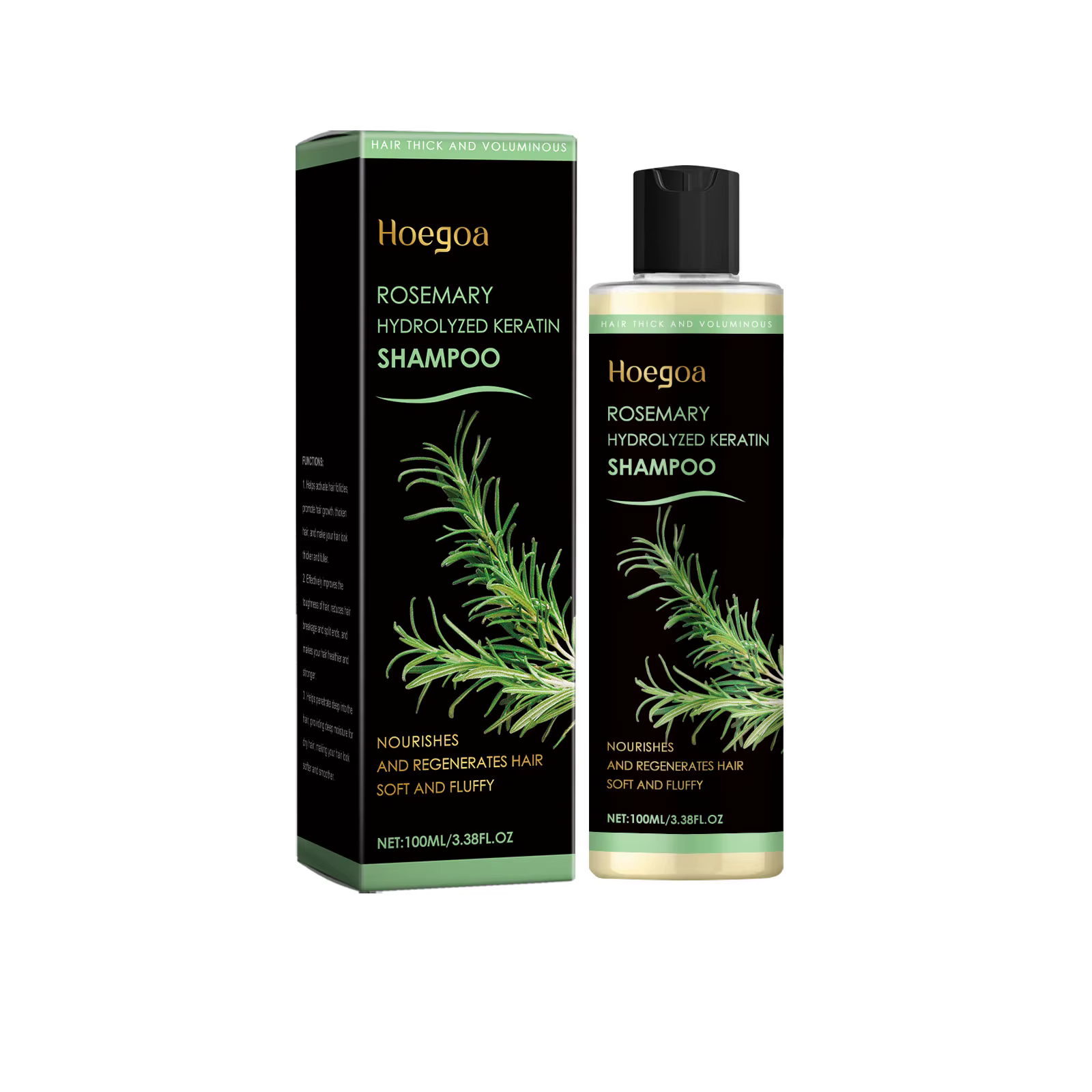 HOEGOA Shampoo à la kératine hydrolysée de romarin 100 ml, favorise la croissance des cheveux, rédui