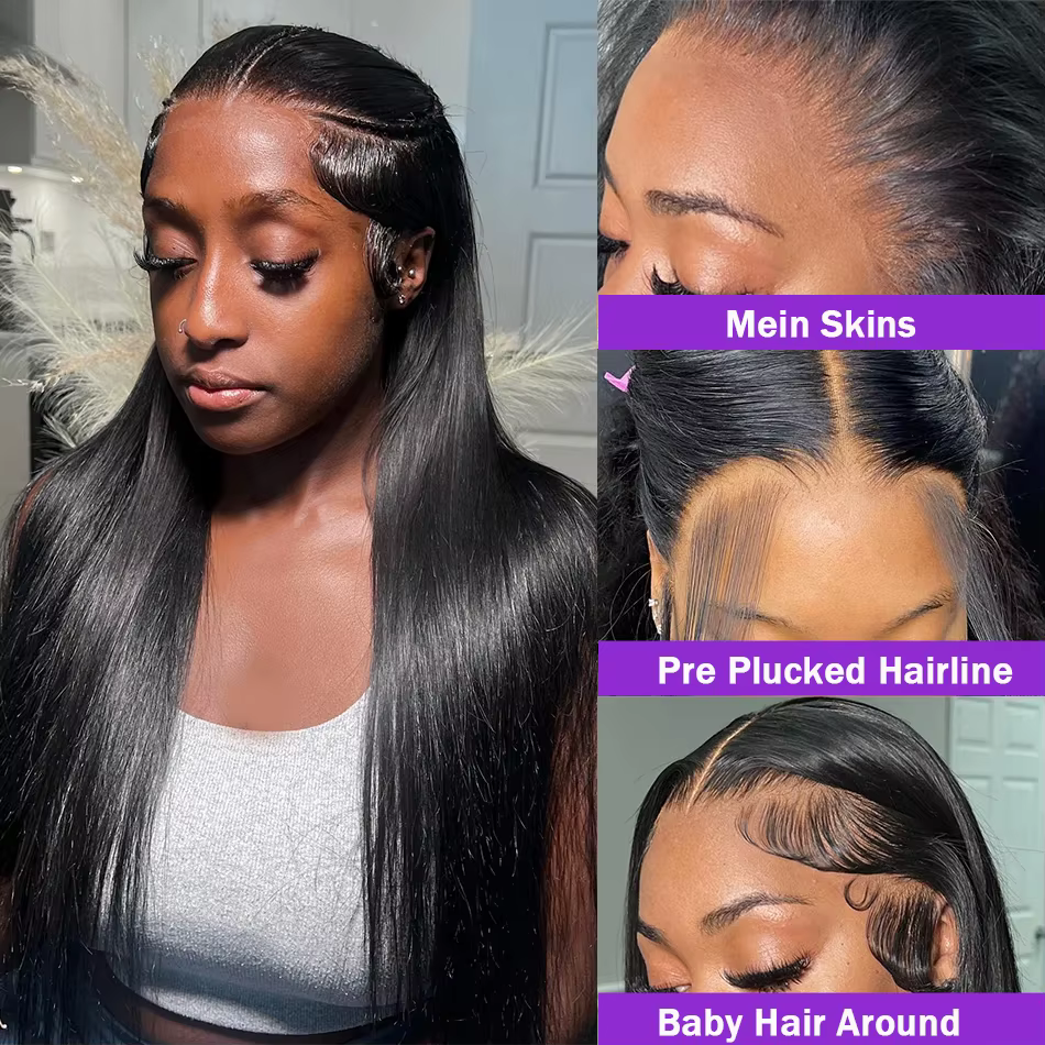Perruque Lace Front Brésilienne Naturelle, Cheveux Lisses, Sans Colle, Bon Marché, 26 28 30 32 Pouce