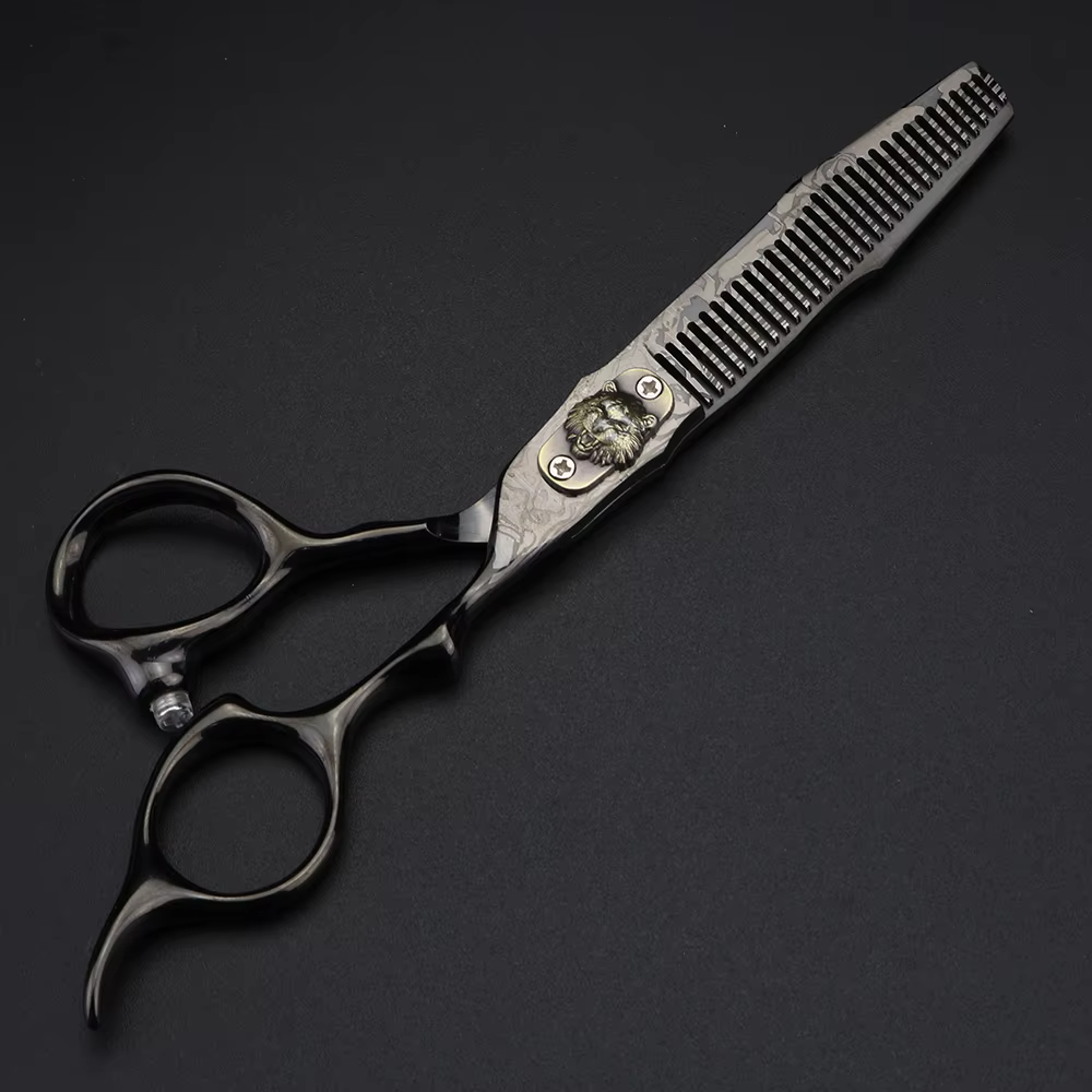 XUANFENG Ciseaux à cheveux damas noirs de 6 pouces Ciseaux de coupe de barbier et ciseaux amincissan