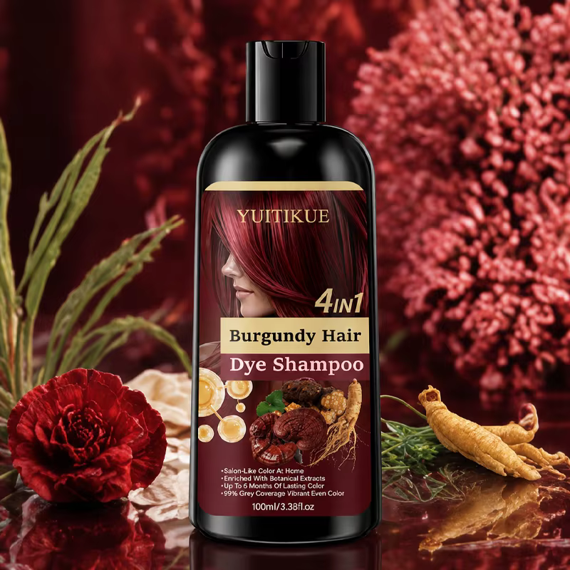 Shampoo colorant capillaire Bourgogne 4 en 1, infusé aux plantes, couleur longue durée, couvre les c