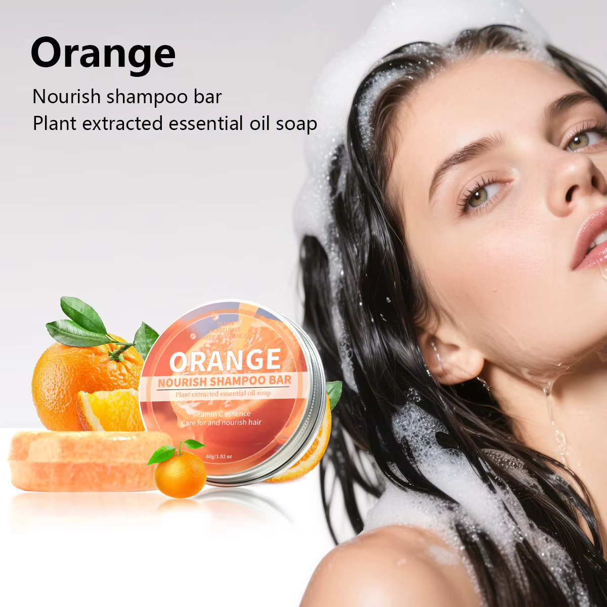 Shampoing Solide à l'Huile Essentielle d'Orange Douce, Savon Nettoyant en Profondeur, Savon Artisana