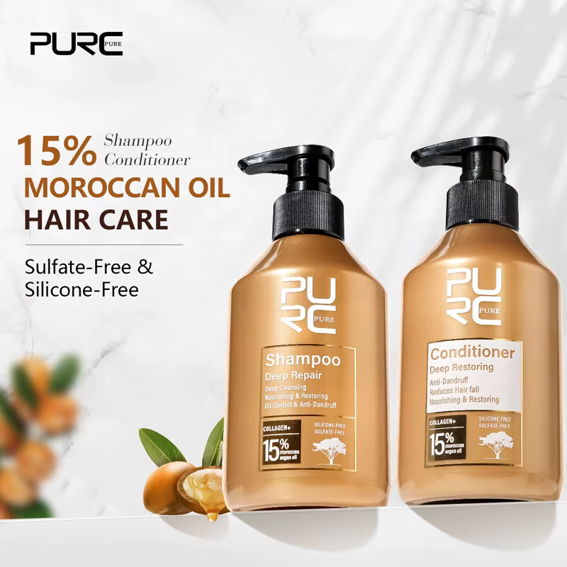 PURC – ensemble de shampoing et après-shampooing pour réparation en profondeur, huile marocaine, col