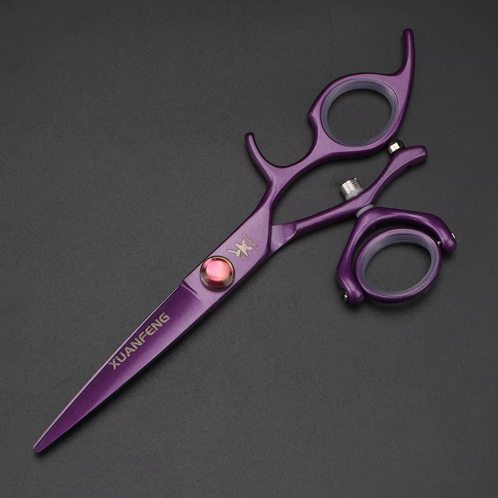 XUANTENG Ciseaux à cheveux professionnels à poignée unique violette, ciseaux de coupe de barbier et