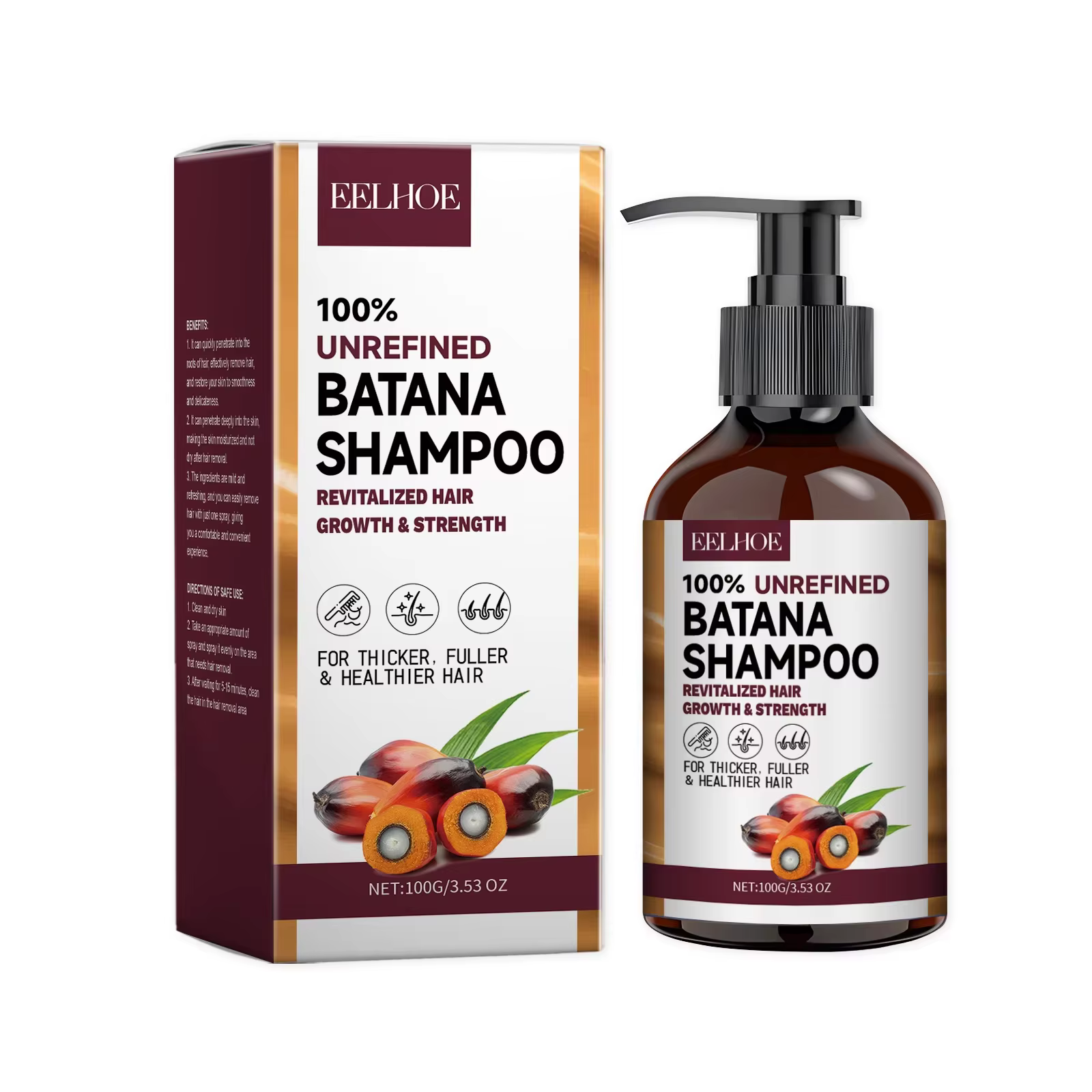 Shampooing Traitant aux Huiles de Batana Bio pour Cheveux Abîmés et Desserrés, Réduit la Chute des C