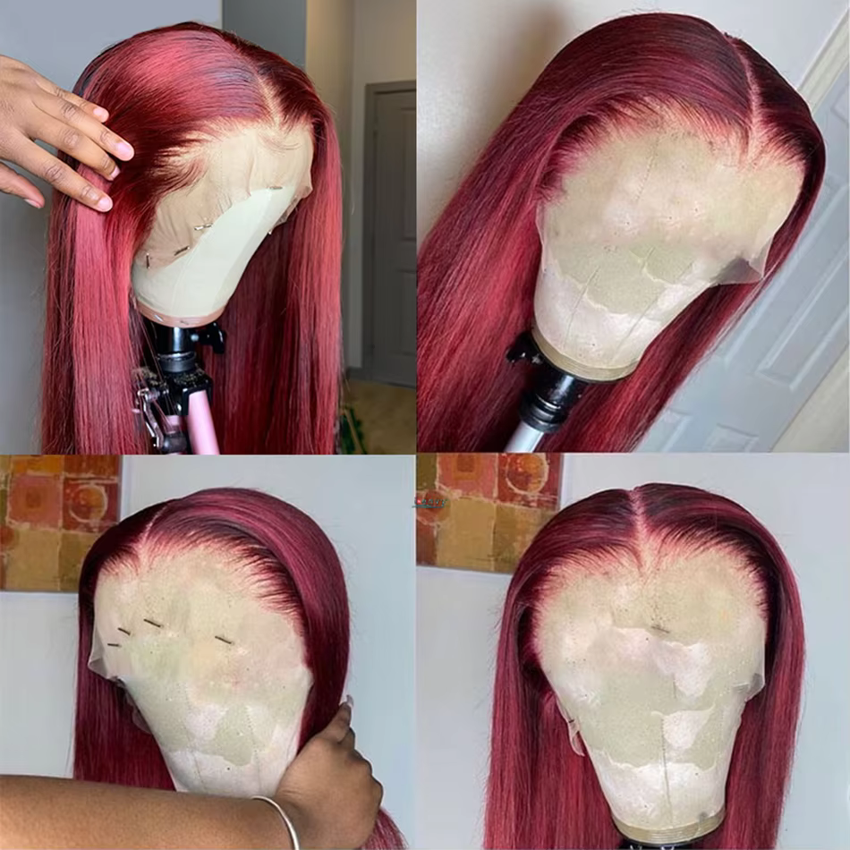 99J bordeaux 13x6 couleur HD dentelle avant perruque perruques de cheveux humains pré-plumé Premium