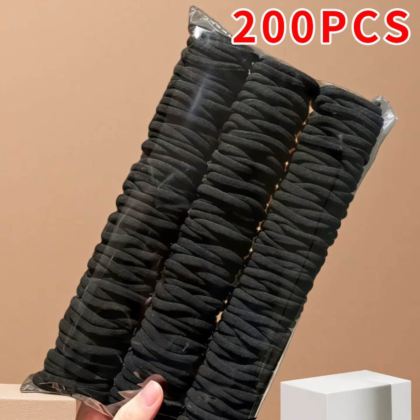 200 élastiques à cheveux noirs pour femmes, haute élasticité et design sans couture, style simple et