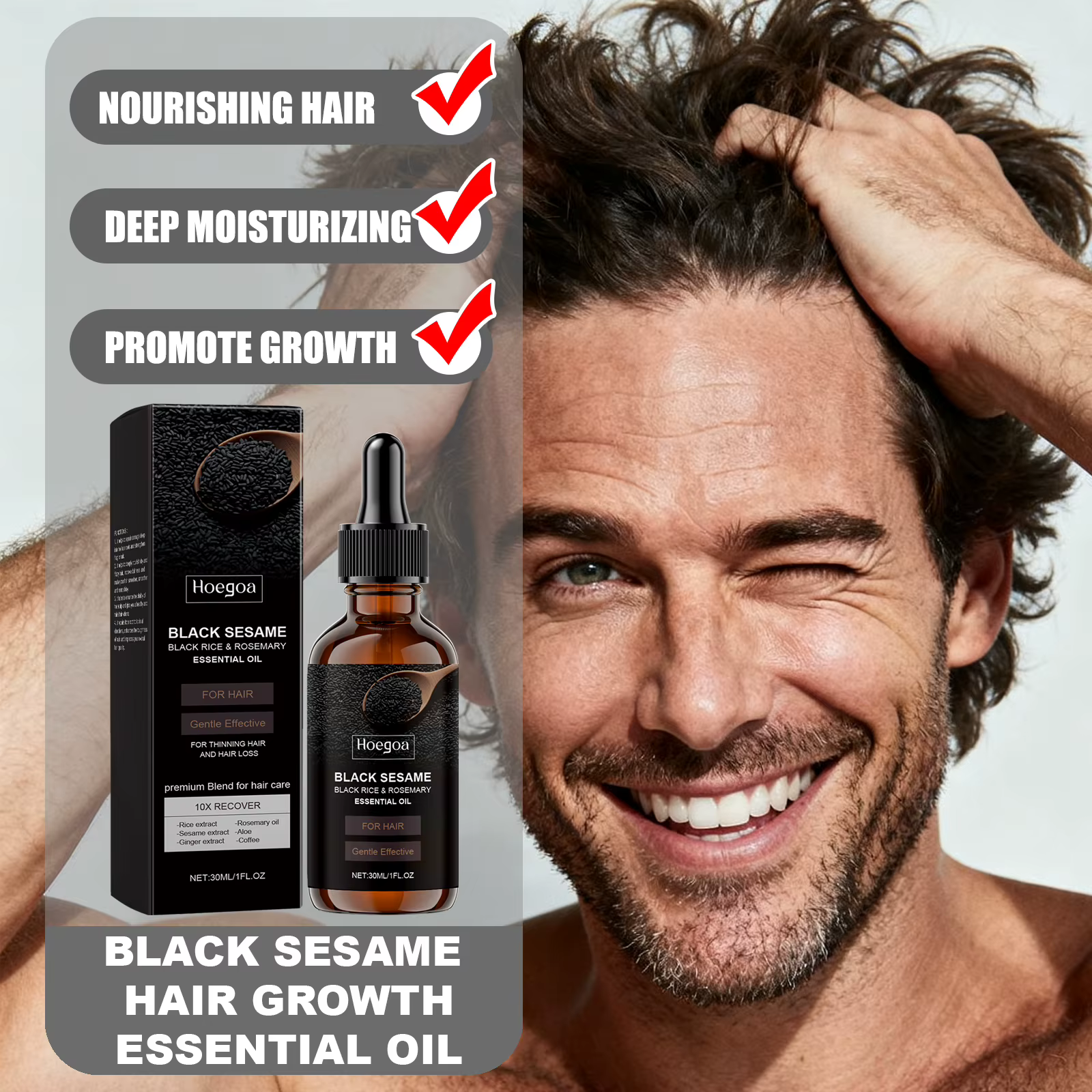HOEGOA – huile essentielle de sésame noir épais pour cheveux, cuir chevelu profondément nourrissant,