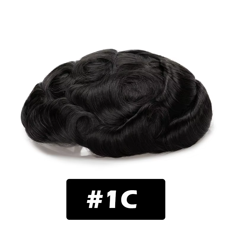 Prothèse capillaire pour hommes à cheveux bouclés, durable, longue durée de vie, en PU pleine peau,