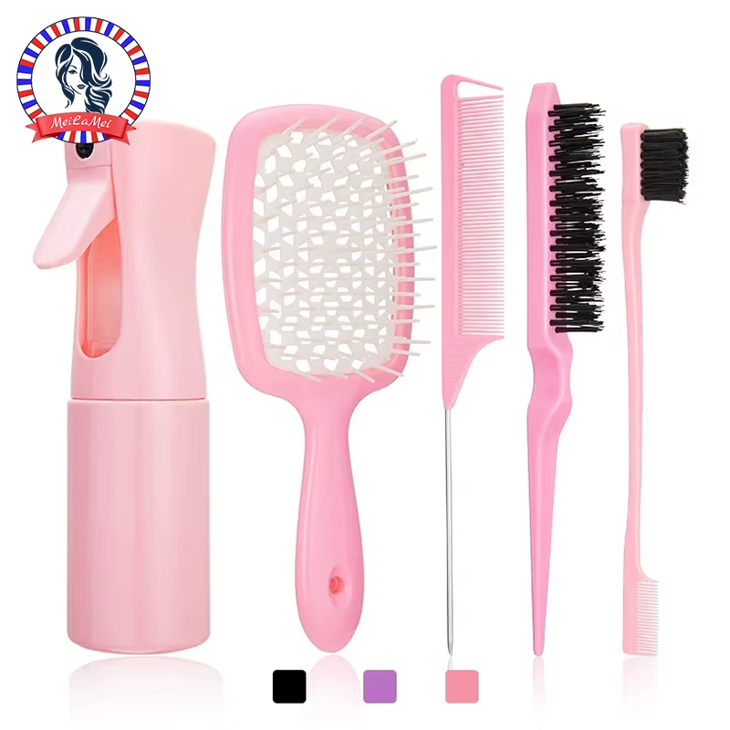 5/6 pièces ensemble de peignes démêlant brosse à cheveux cheveux bouclés incurvé queue de Rat peigne