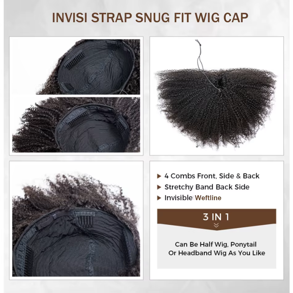 Tuneful court naturel crépus bouclés 3 en 1 demi-perruques cheveux humains pour les femmes (peut êtr