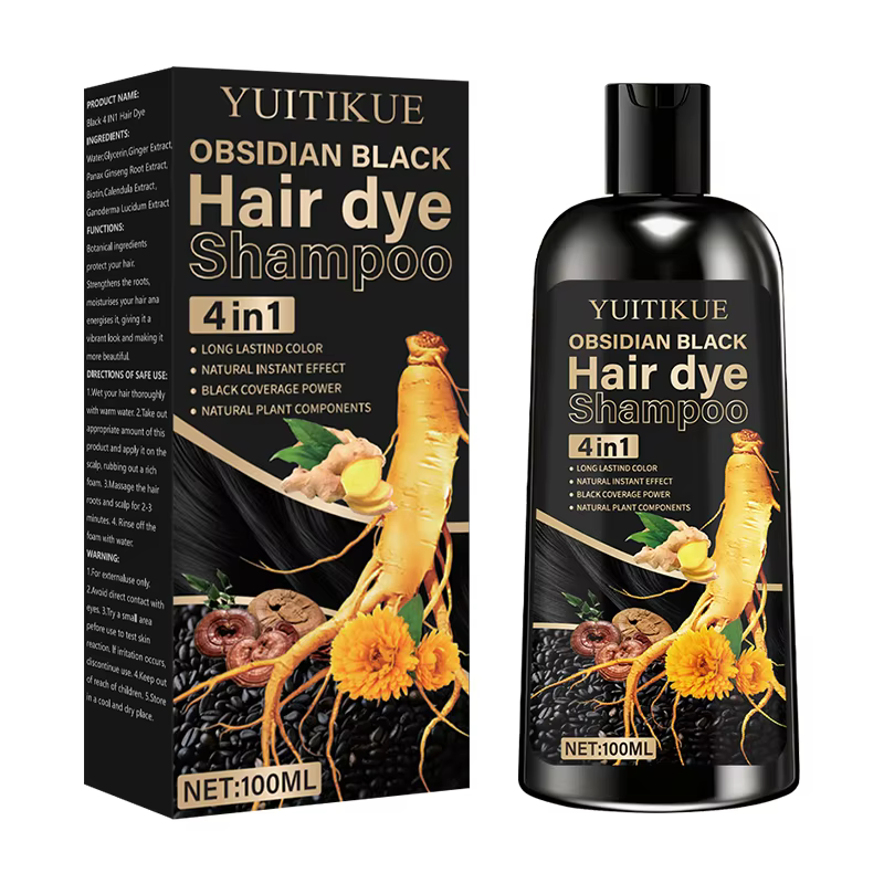 Shampoing colorant capillaire noir obsidienne 4 en 1, couleur longue durée, effet instantané naturel