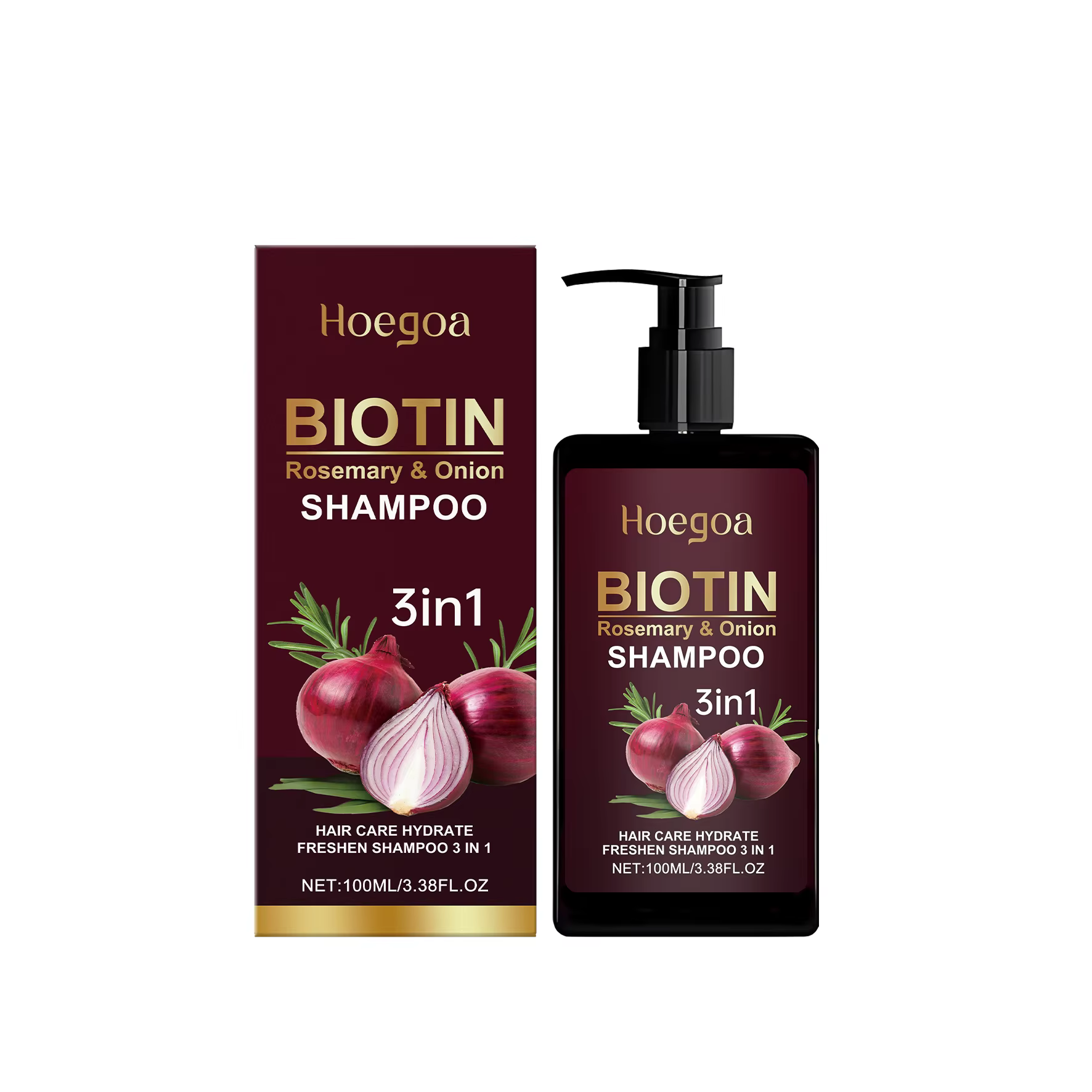 Shampoo à l'oignon rouge et au romarin anti-chute, réparateur des cheveux abîmés et des frisottis, n