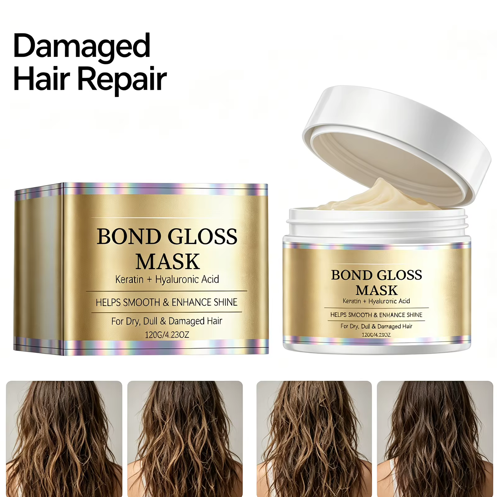 Masque Capillaire Réparateur Bond Gloss : Lisse, Brillant, Nourrissant et Hydratant pour Cheveux Abî