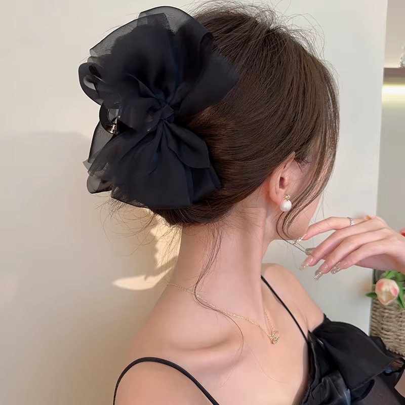 Élégante pince à cheveux en maille avec nœud pour queue de cheval et tresses, accessoire capillaire